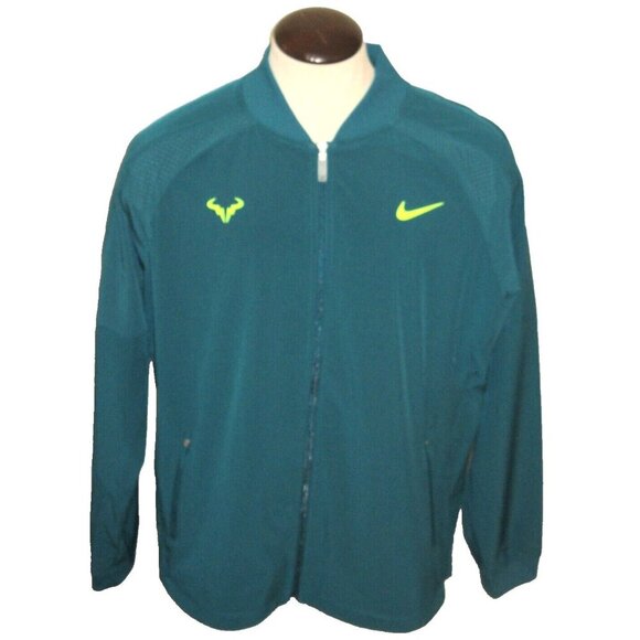 Men's Nike Dri-FIT Rafa Nadal Full Zip Tennis Jacket Teal Volt Green Size 2XL